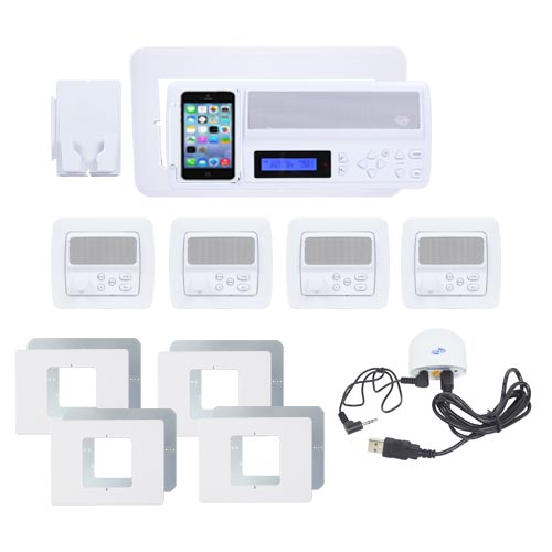 IntraSonic R-MH4PAC 4-Room White Horizontal Intercom Kit with Bluetooth No Door or Patio