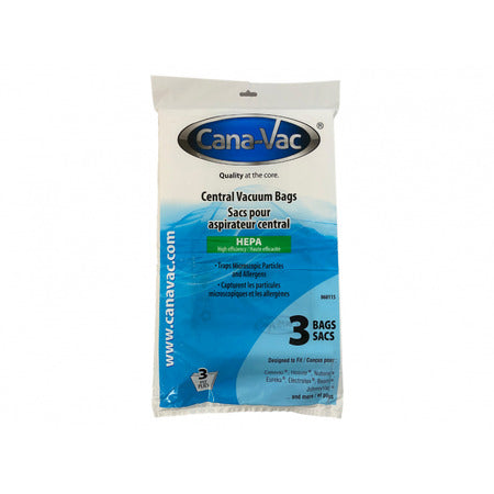 Cana-Vac CV-FB5 Central Vacuum Bags Genuine HEPA 3-Pk
